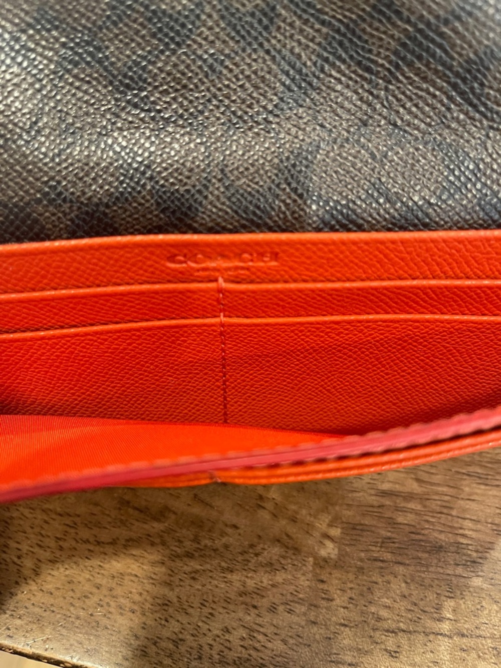 Coach Orange Leather Flap Wallet With Brown Signature Coach Interior - Picture 4 of 11